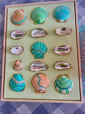 13” X 17” Hand Painted Coastal Shell Wall Art Framed Canvas – One of a Kind